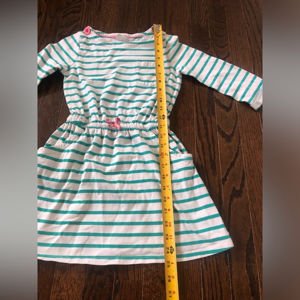 Mini Boden Girls 7-8Y Teal Blue/Off-White 3/4 Sleeved Pockets Casual Dress - Picture 6 of 9
